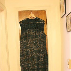 Green lace semi formal peplum hem dress